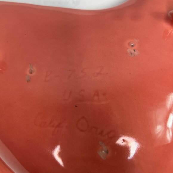 Vintage Mid-Century Modern Ceramic Atomic Boomerang Ashtray Dish Coral with Gold - Picture 8 of 11